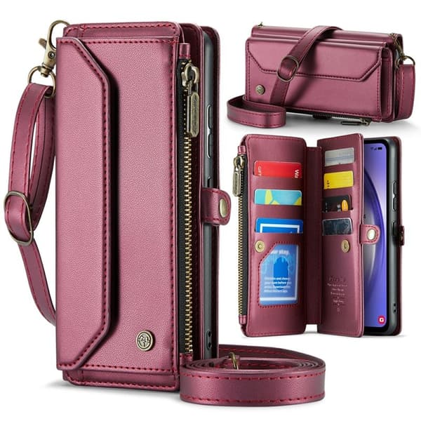 CASEME Plånboksfodral Konstläder för Samsung Galaxy A54 5G - Vinröd