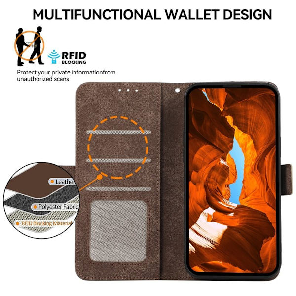 ABEEL iPhone 14 Plus Plånboksfodral Konstläder RFID Skydd - Brun