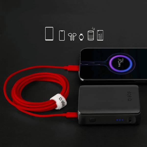 SBS USB-C - USB-C Kabel 1.5m 60W Braided - Röd Röd