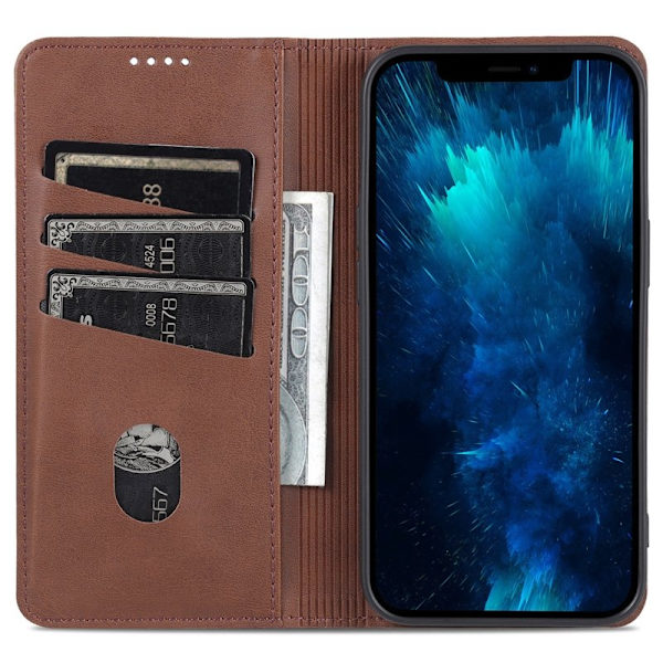 AZNS iPhone 15 Pro Plånboksfodral i Konstläder - Full Skydd - Brun