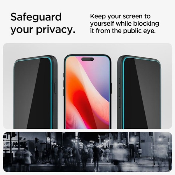 [2-Pack] Spigen iPhone 15/16 Härdat Glas Skärmskydd Privacy Svart