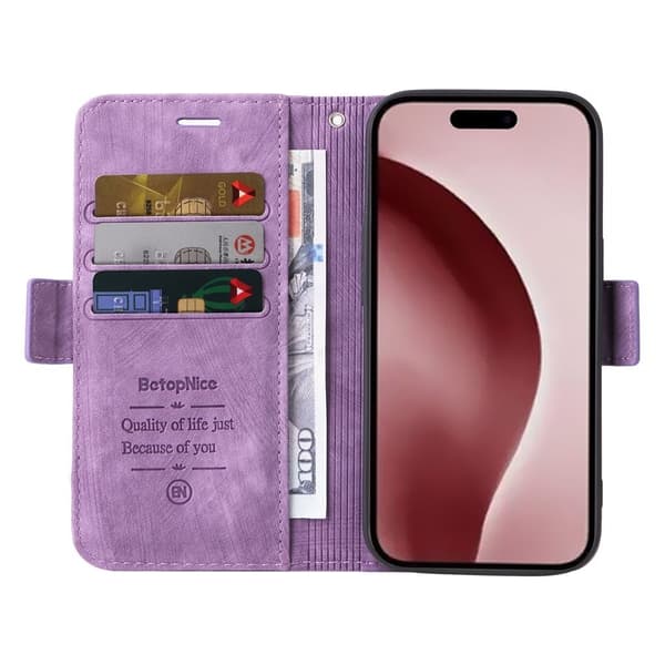 BETOPNICE 001 iPhone 16 Pro Plånboksfodral Konstläder - Lila