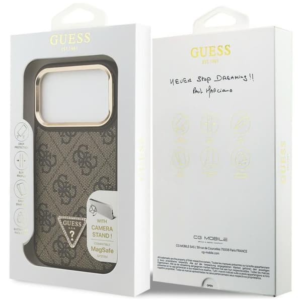 Guess Mobilskal till iPhone 17 Pro MagSafe Triangle Logo & Stand Brun