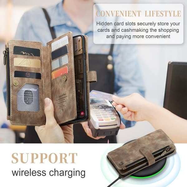 CASEME Konstläder Plånboksfodral för Samsung Galaxy S23+ med rem - Brun