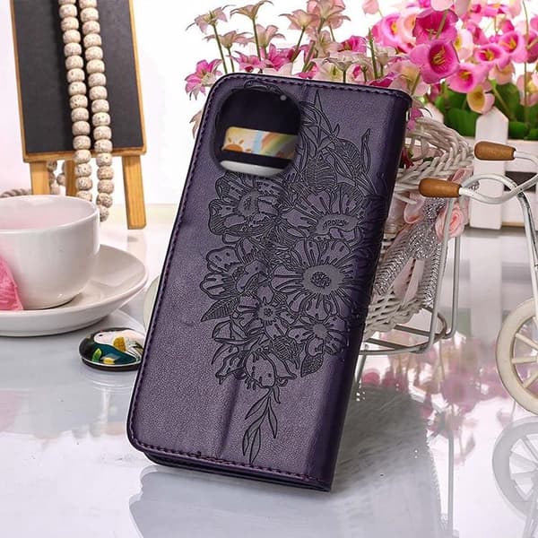 iPhone 14 Pro Max -lompakkokotelo Butterfly Flower Imprinted - Lila Lila
