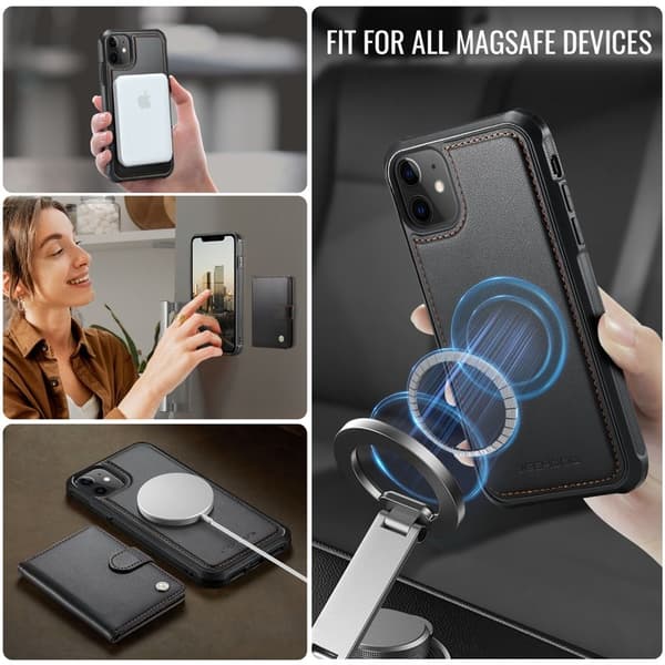 JEEHOOD J09 Mobilskal till iPhone 11 RFID Skydd Läder MagSafe - Svart