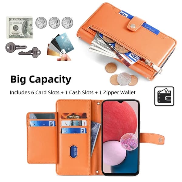 Galaxy A13 4G Konstläder Plånboksfodral Anti-Drop - Orange Orange