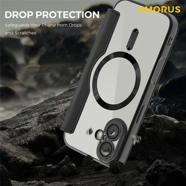 AMORUS iPhone 17 Plånboksfodral MagSafe RFID-Skydd - Svart Svart