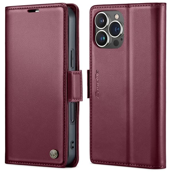 CASEME iPhone 16 Pro Plånboksfodral Konstläder RFID-Skydd Röd