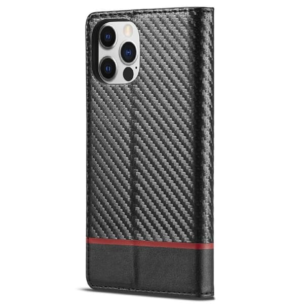 LC.IMEEKE iPhone 12 Plånboksfodral Konstläder - Röd med svart rand