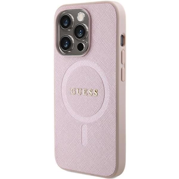 Guess iPhone 15 Pro Mobilskal Magsafe Saffiano - Rosa Rosa