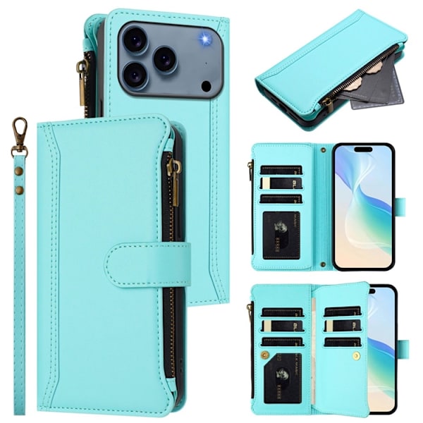 iPhone 17 Pro Plånboksfodral Zipper Med Rem - Mintgrön Grön