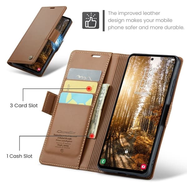 CASEME Plånboksfodral Konstläder för Samsung Galaxy S24 FE - Brun