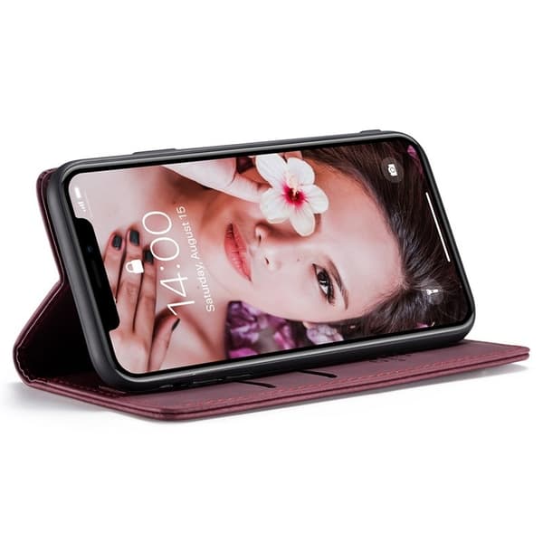 CASEME 013 KonstläderPlånboksfodral för iPhone XR 6.1 tum - Vinröd