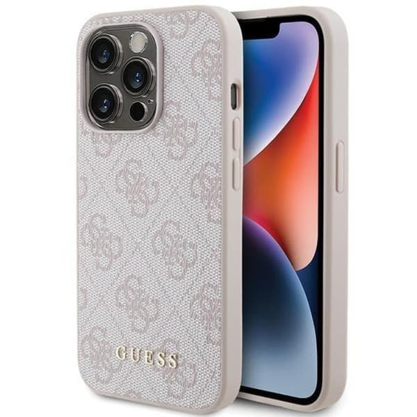 Guess iPhone 15 Pro Mobilskal 4G Metal Gold Logo - Rosa Rosa
