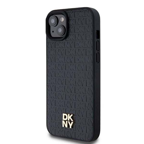 DKNY iPhone 15/14/13 Mobilskal Magsafe Läder Pattern Metal Logo Svart