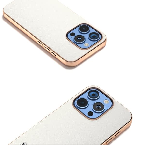 ABEEL Mobilskal till iPhone 16 Pro Electropläterad Äkta Läder Vit