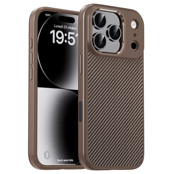 IPAKY Mobilskal till iPhone 17 Pro Max Carbon Fiber - Guld Guld