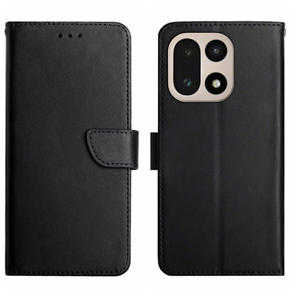 OnePlus 15 5G Plånboksfodral Äkta Läder Nappa Texture Svart