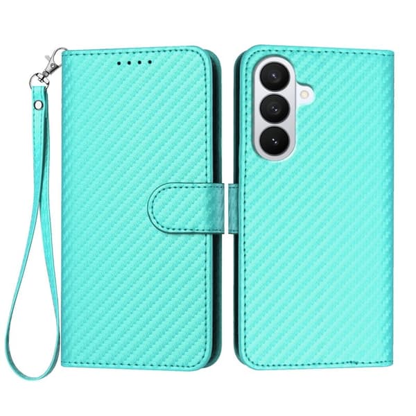 Samsung Galaxy S26 Pro Plånboksfodral Konstläder Carbonfiber - Ljusblå