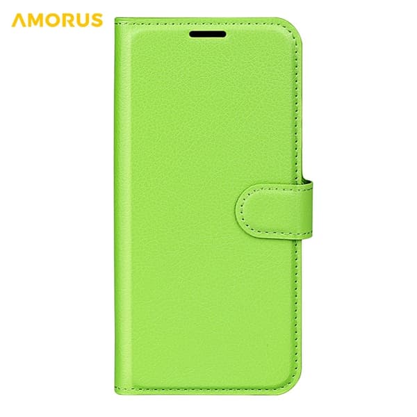 AMORUS iPhone 17 Konstläder Plånboksfodral Flipstativ Litchi - Grön Grön