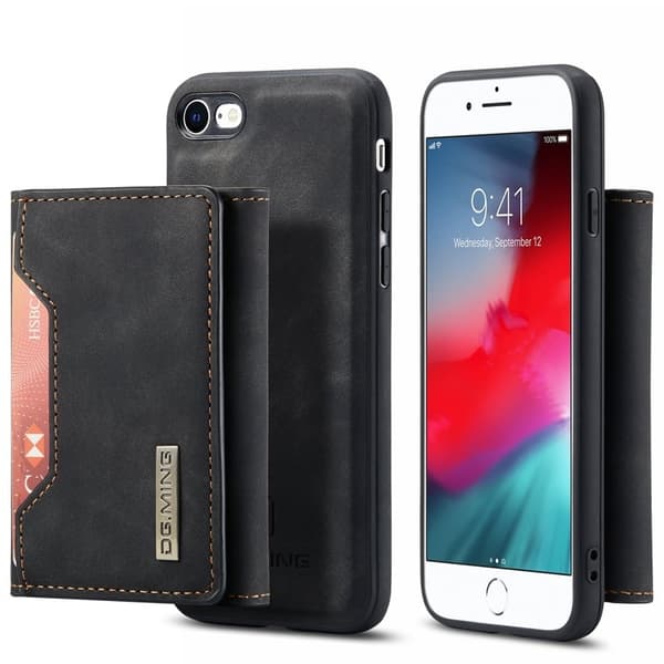 DG.MING Konstläder Plånboksfodral för iPhone 7/8/SE 2020/2022 - Svart
