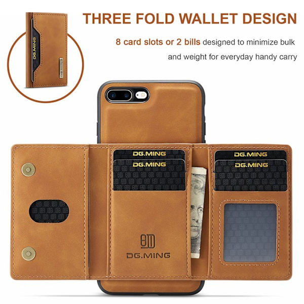 DG.MING M2 Series Plånboksfodral Konstläder med Ställ för iPhone 7/8 Plus - Brun