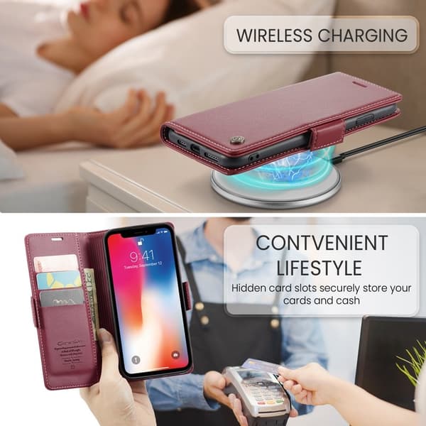 CASEME iPhone XS Max Plånboksfodral Konstläder RFID-Skydd 3 Kort Röd