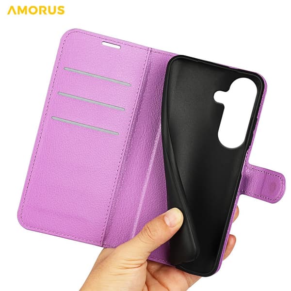 Amorus Plånboksfodral för Samsung Galaxy S26 Plus Konstläder Stöd - Lila