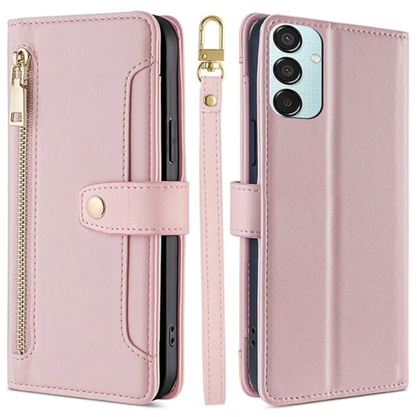 Galaxy M15 5G Konstläder Plånboksfodral med 2 Rem - Rosa Rosa