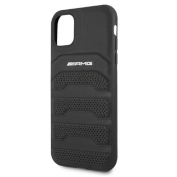 AMG Ægte Læder Debossed Lines Skal iPhone 11 - Sort Black