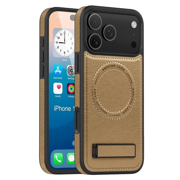 Mobilskal till iPhone 17 Pro MagSafe Kickstand Läder - Guld Guld