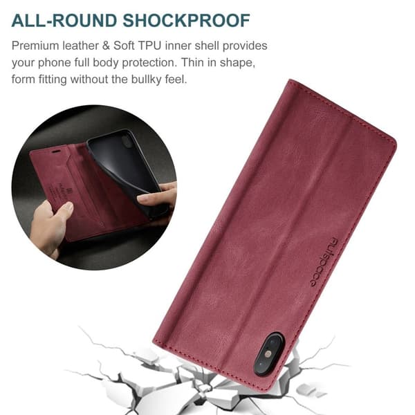 AUTSPACE A01 iPhone X/XS Plånboksfodral Konstläder - RFID Blocker - Röd