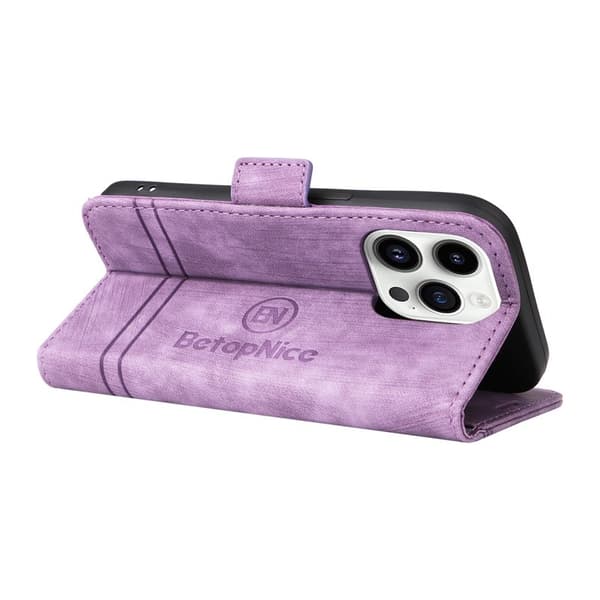 BETOPNICE 001 iPhone 15 Pro Max Plånboksfodral Shockproof Konstläder - Lila