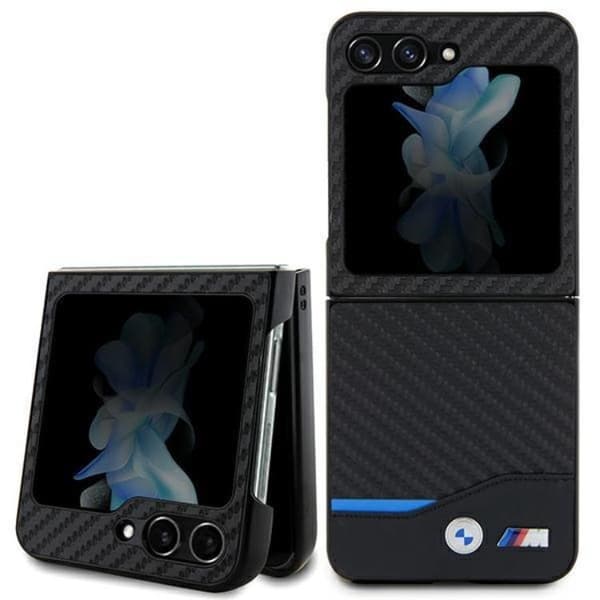 BMW Galaxy Z Flip 5 Mobilskal Læder Carbon - Sort Black