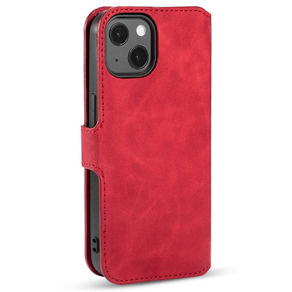 DG.MING iPhone 14 Plus Plånboksfodral Retro Stil Röd Konstläder