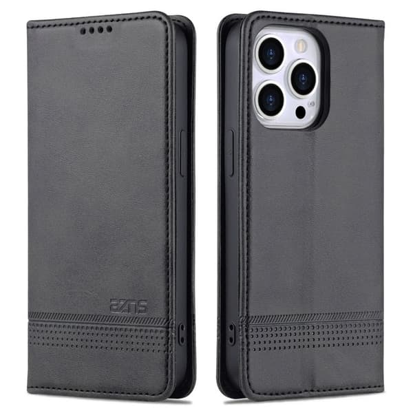 AZNS iPhone 16 Pro Plånboksfodral - Dold Magnetisk Konstläder - Svart