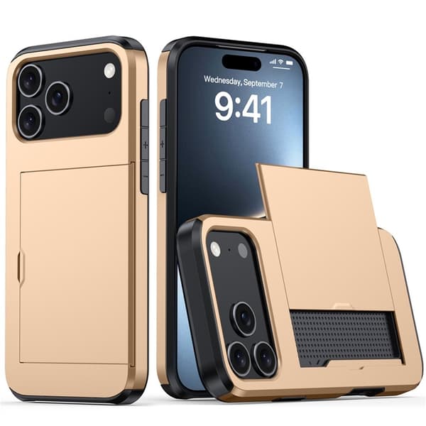 AMORUS Mobilskal till iPhone 17 Pro Max Glidande Korthållare - Guld Guld