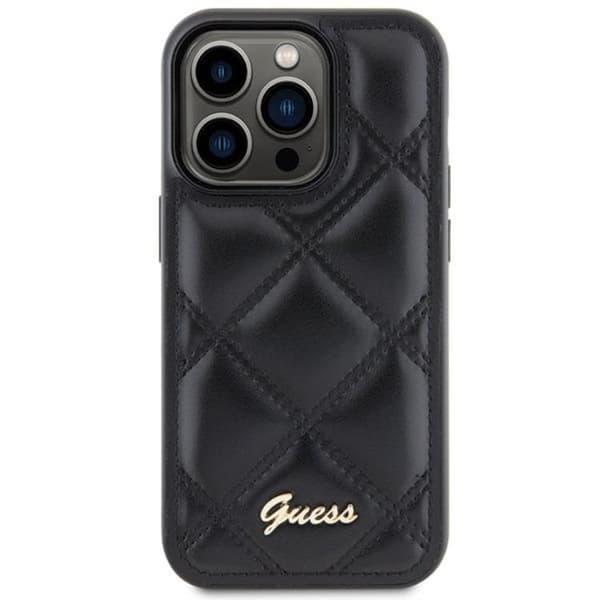 Guess iPhone 15 Pro Cover Quilted Metal Logo - Sort Black