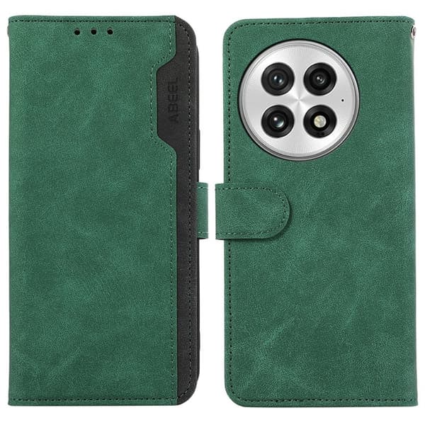 ABEEL OnePlus 13 Plånboksfodral Splicing Konstläder Flip Grön RFID-Skydd