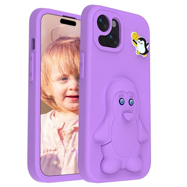Penguin Mobilskal till iPhone 14/13 Kickstand Stöttålig EVA - Lila