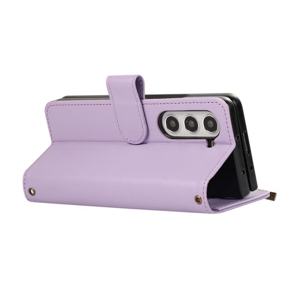Galaxy Z Fold 7 Plånboksfodral Multi Zipper Läder - Lila Lila