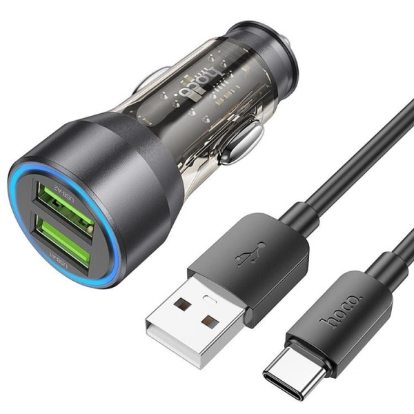 Hoco Billaddare 2x USB-A Med Kabel - Svart