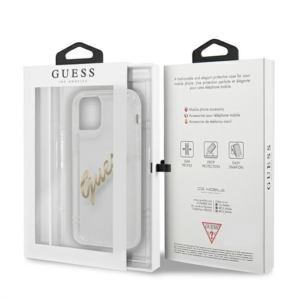 Guess Vintage Script Gold Skal iPhone 12 Pro Max - Transparent