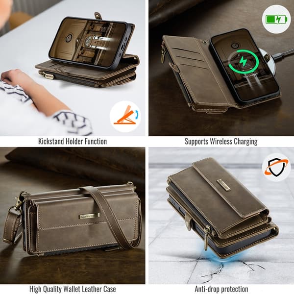 CASEME iPhone Air Konstläder Plånboksfodral RFID-Skydd Zipper Brun
