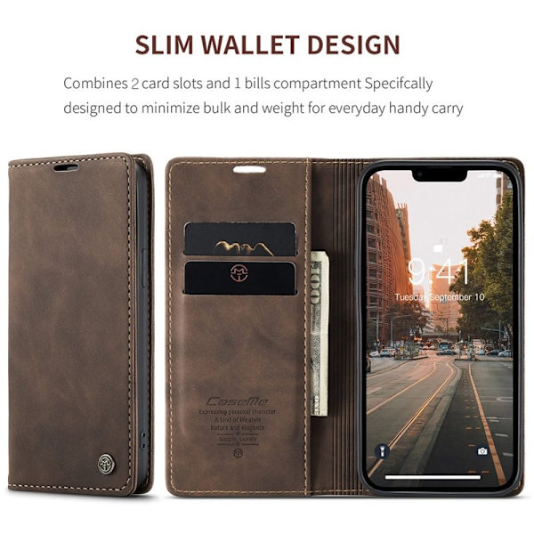 CASEME 013 iPhone 15 Plus Plånboksfodral Konstläder Ställ - Brun