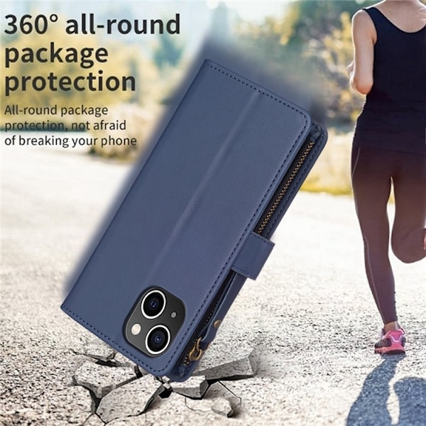 iPhone 15 Plus Plånboksfodral Zipper Flip - Blå Blå