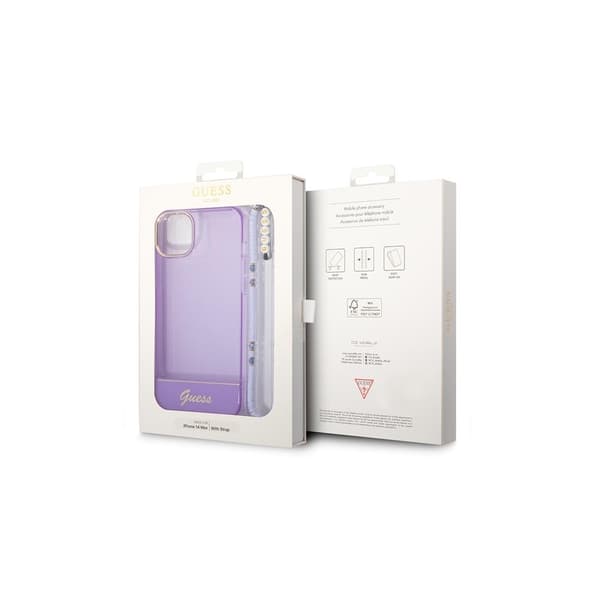 Guess iPhone 14 Pro Max Skal Lila Translucent Pearl Strap Lila