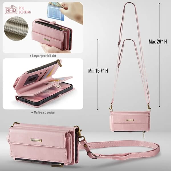 Caseme iPhone 16e Konstläder Plånboksfodral RFID-Skydd Zipper - Rosa Rosa