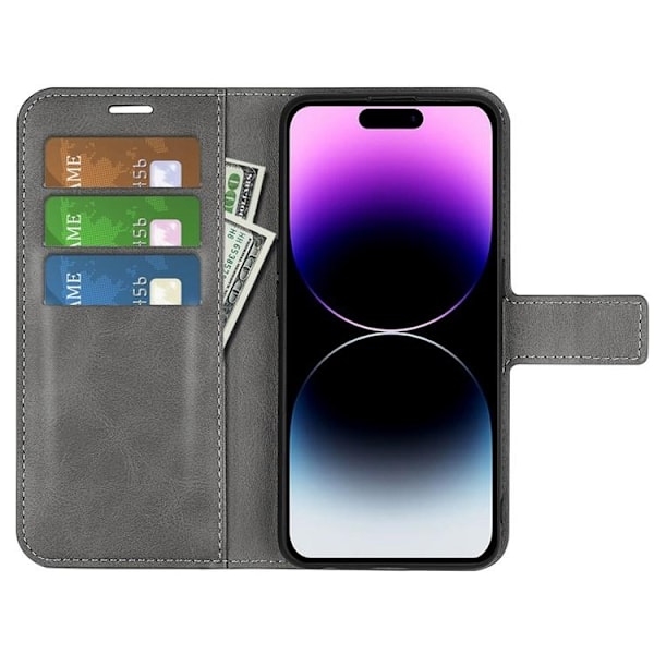 iPhone 15 Pro Plånboksfodral Calf Flip Folio - Grå